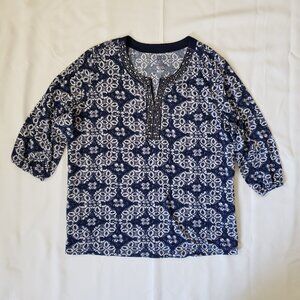 Croft & Barrow 3X Plus white & blue print sparkle stretch shirt top coastal